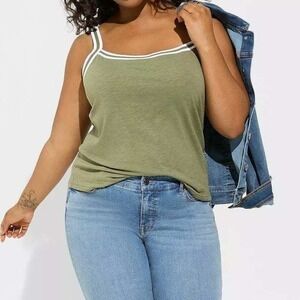Torrid Vintage Super Soft Slub Scoop Neck Varsity Cami Tank Top Womens 3X Olive